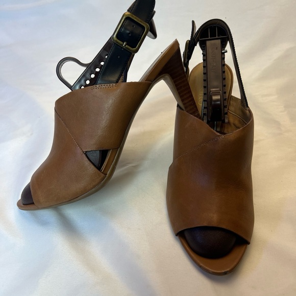 Franco Sarto Shoes - Franco Sarto Heels Women 9.5 M Quatrain Brown Leather Peep Toe Black Slingback